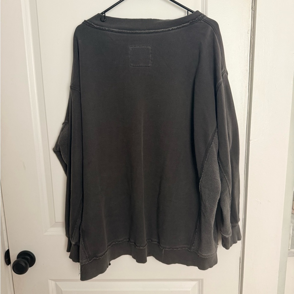 Aerie oversized Charcoal V-Neck Pullover Sweatshirt - Picture 2 of 3